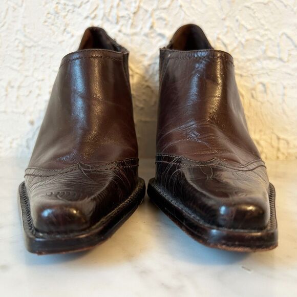 Antonio Melani Brown Embossed Leather Western Ankle Booties Women’s 6 Square Toe - Picture 5 of 9